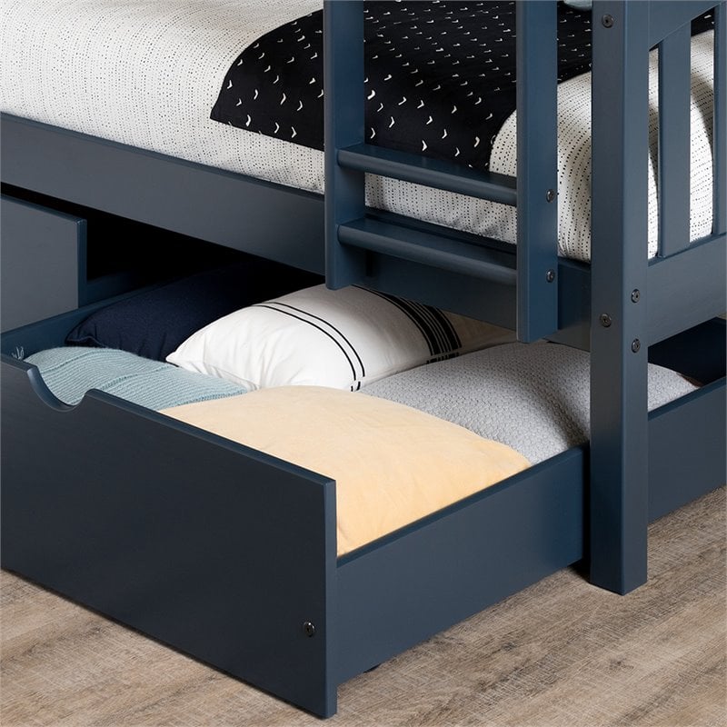 Twin Storage Bunk Bed In Navy Blue, Cosmo Twin Bunk Bed With Trundle And Storage