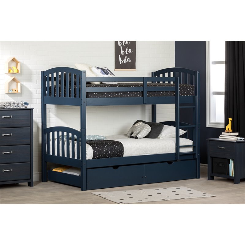 Twin Storage Bunk Bed In Navy Blue, Cosmo Twin Bunk Bed With Trundle And Storage
