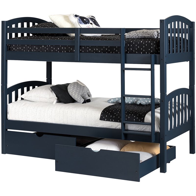 South S Asten Solid Wood Bunk Beds With Storage Drawers, Navy Bunk Beds