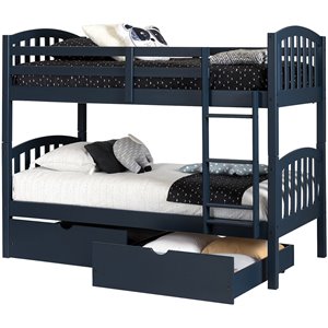 south shore ulysses twin over twin storage bunk bed in navy blue