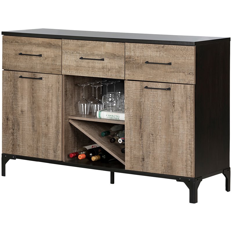 South Shore Valet Wine Rack Buffet in Weathered Oak and Ebony