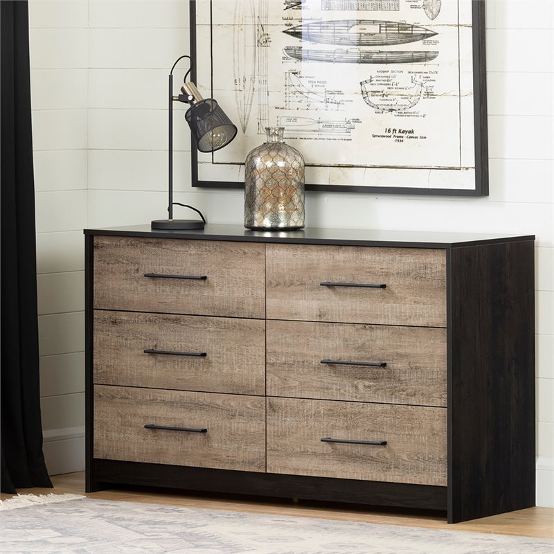 South Shore Londen 6 Drawer Dresser in Weathered Oak and Ebony