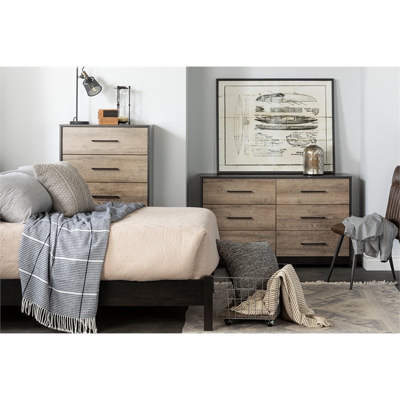 South Shore Londen 6 Drawer Dresser in Weathered Oak and Ebony