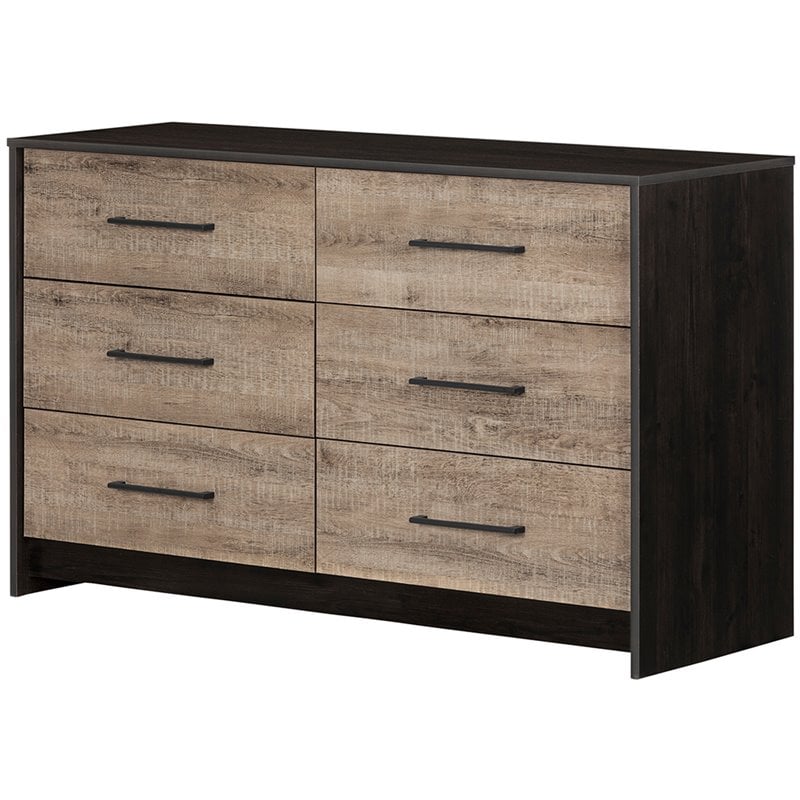 South Shore Londen 6 Drawer Dresser in Weathered Oak and Ebony