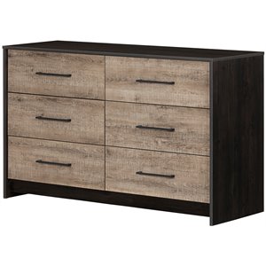 south shore londen 6 drawer double dresser in weathered oak and ebony