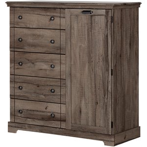 south shore avilla 5 drawer and 1 door chest in fall oak