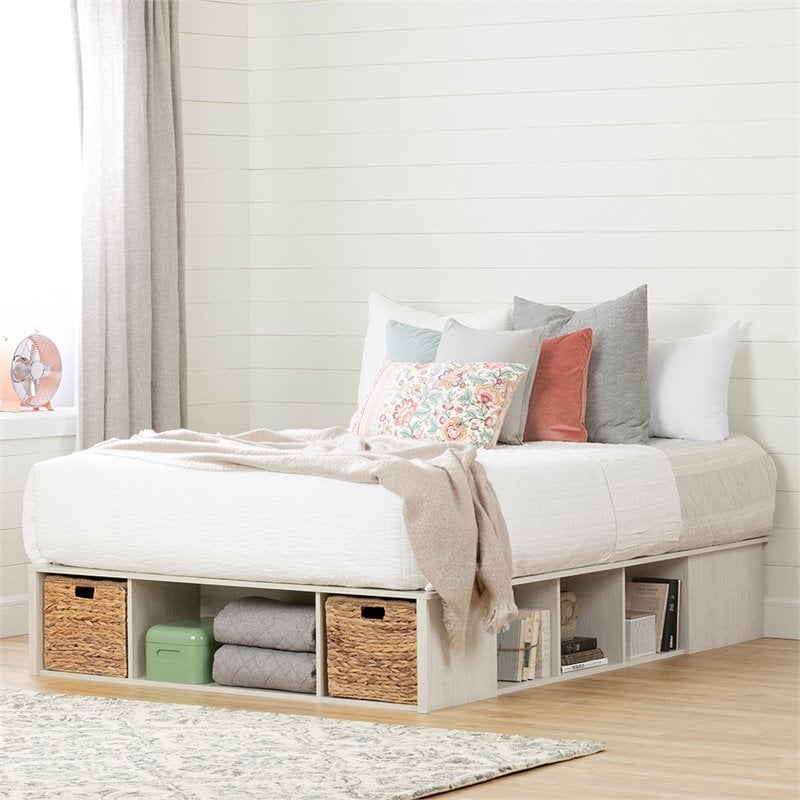 South Shore Avilla Queen Storage Platform Bed in Winter Oak