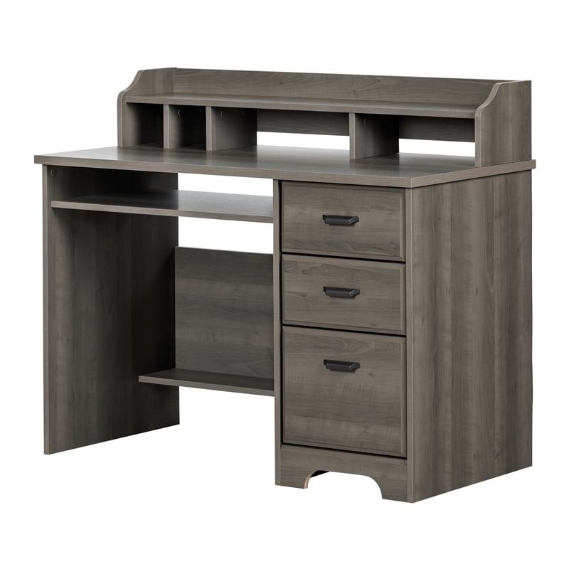 South Shore Versa Computer Desk with Hutch in Gray Maple