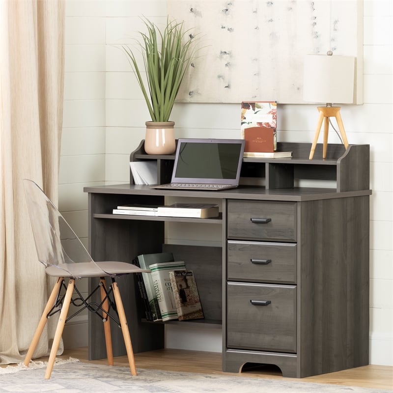 South Shore Versa Computer Desk with Hutch in Gray Maple Homesquare