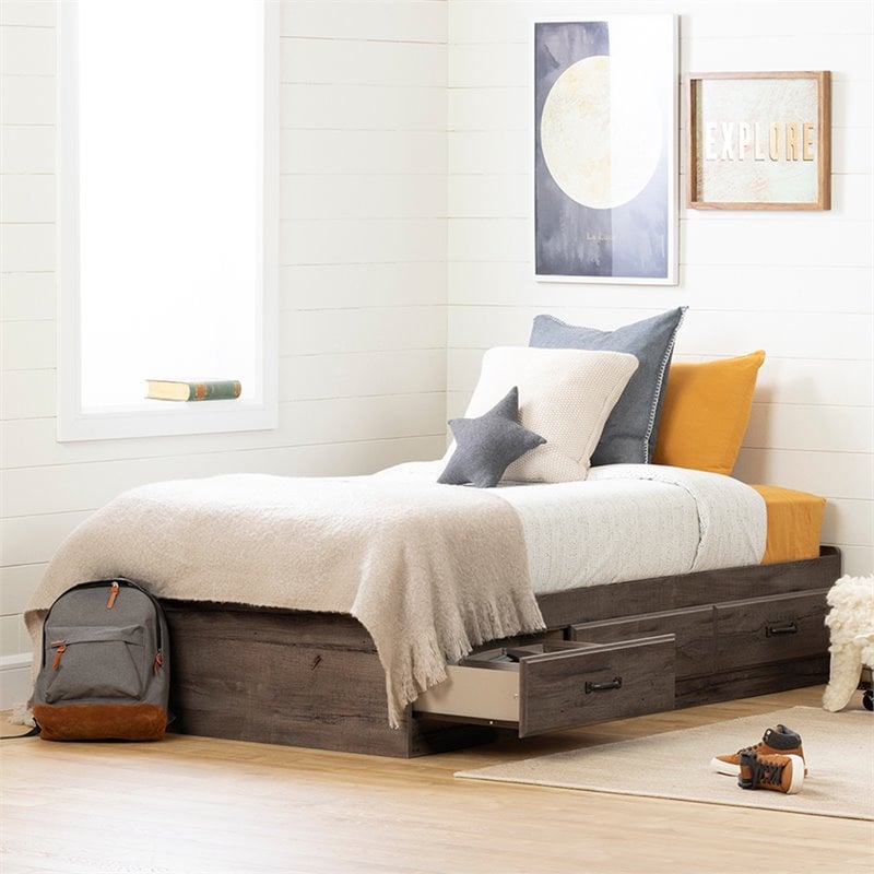 South Shore Ulysses Twin Kids Mates Platform Bed in Fall Oak