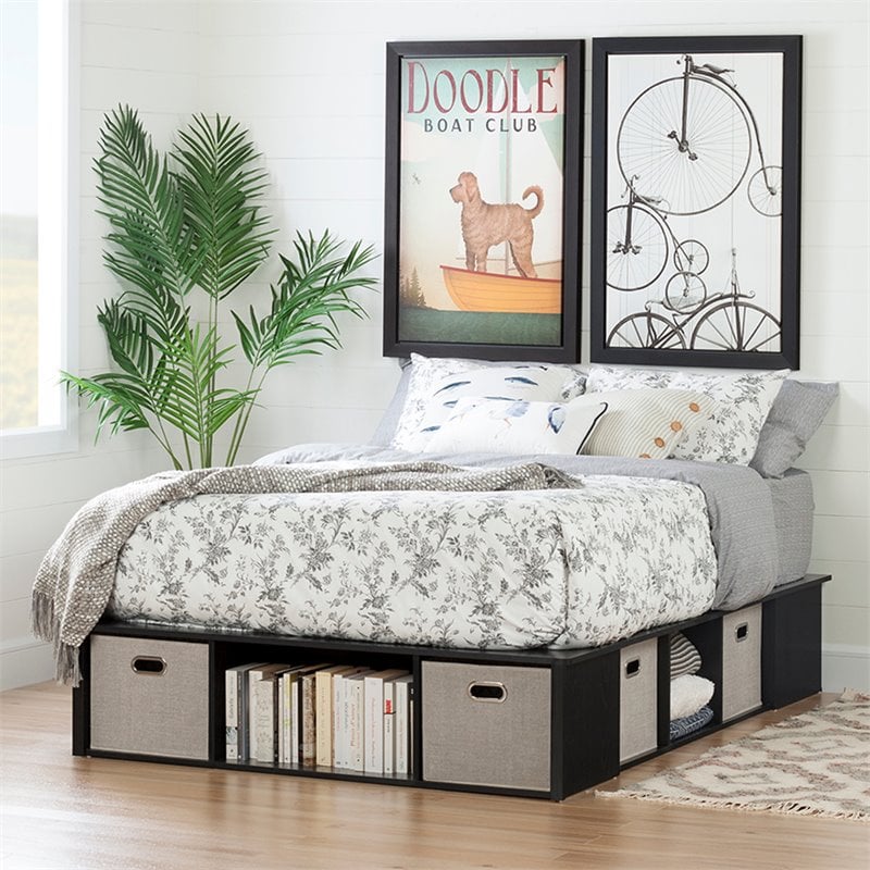 South Shore Flexible King Storage Platform Bed in Black