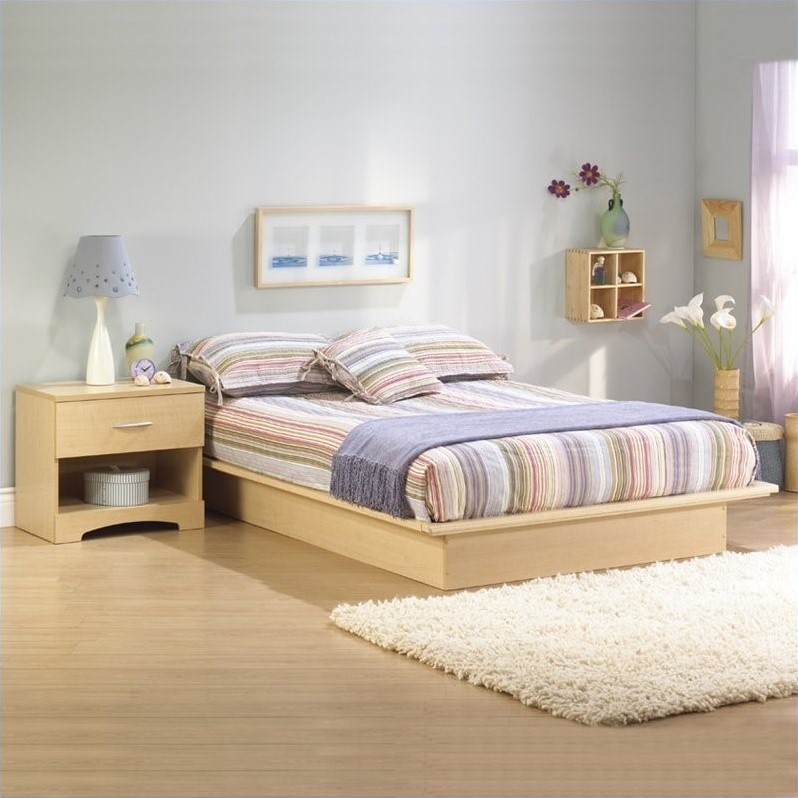 South Shore Copley Light Maple Wood Platform Bed 4 Piece Bedroom Set  301323X4PKG