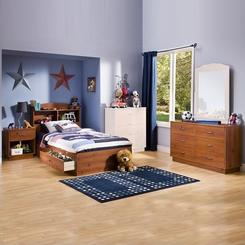 South Shore Logik Kids Sunny Pine Twin Wood Storage Bed 4 Piece Boys   188275 L 