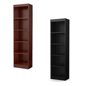 (Set of 2) 5 Shelf Narrow Bookcase in Royal Cherry and Pure Black