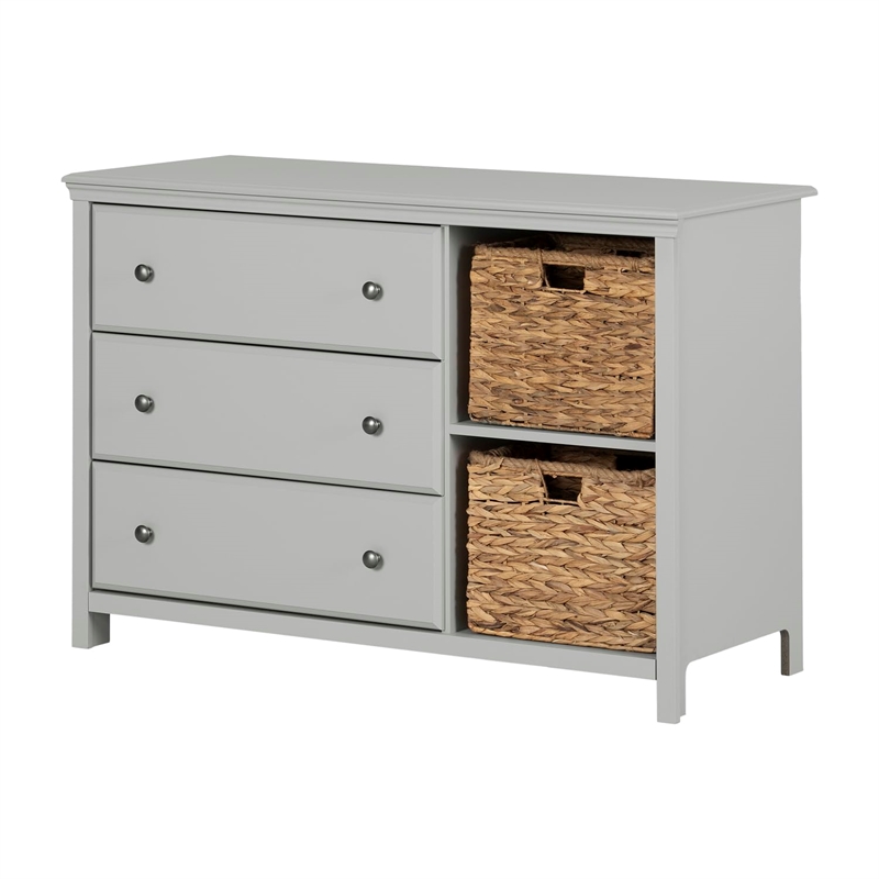 Cotton Candy 3-Drawer Dresser with Baskets-Soft Gray-South Shore