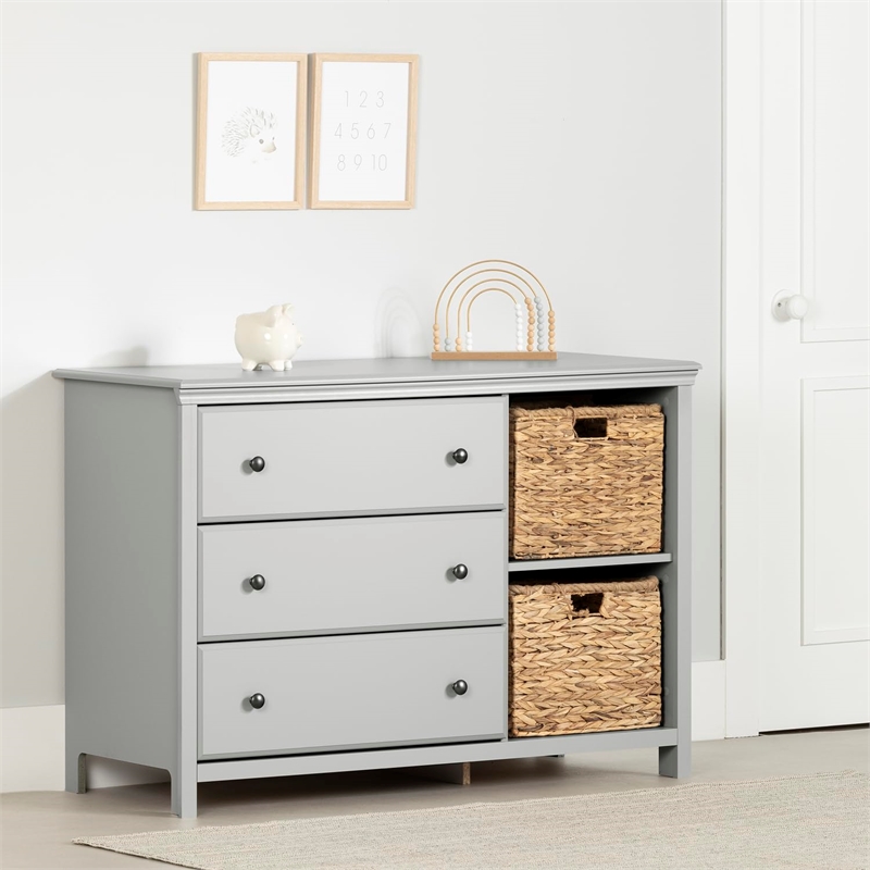 Cotton Candy 3-Drawer Dresser with Baskets-Soft Gray-South Shore