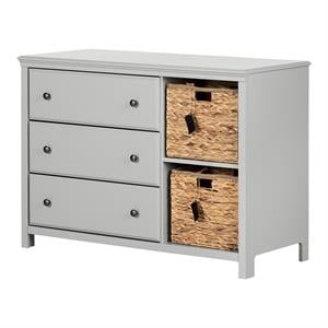 cotton candy 3-drawer dresser with baskets-soft gray-south shore
