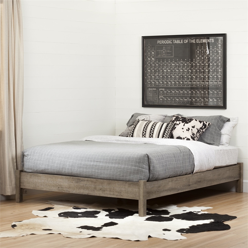 Munich Platform Bed on Legs-Full-Weathered Oak-South Shore