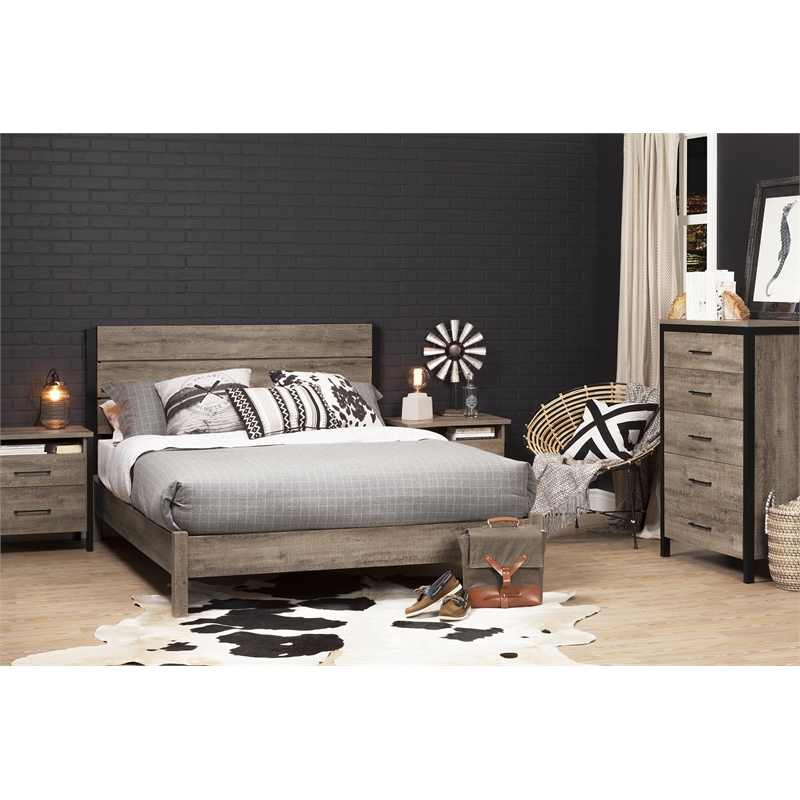 Munich Platform Bed on Legs-Full-Weathered Oak-South Shore