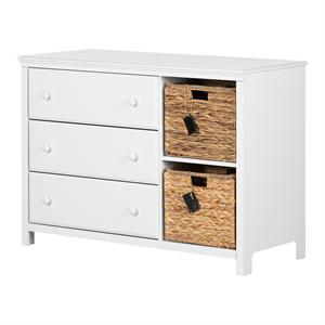 cotton candy 3-drawer dresser with baskets-pure white-south shore