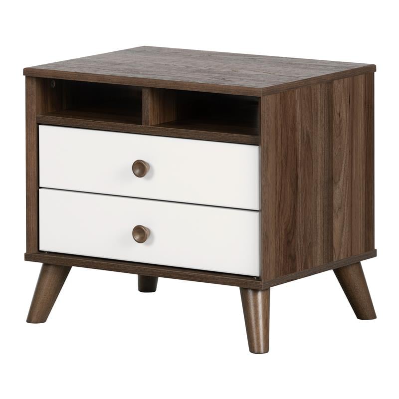 Yodi 2 Drawer Nightstand Natural Walnut And Pure White South Shore 12178