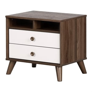 Yodi 2-Drawer Nightstand-Natural Walnut and Pure White-South Shore