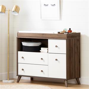 Yodi Changing Table with Drawers-Natural Walnut and Pure White-South Shore
