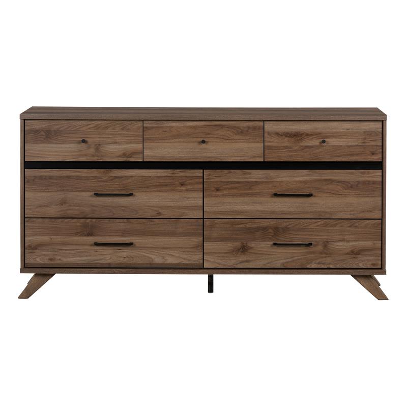 Flam 7 Drawer Double Dresser Natural Walnut And Matte Black South