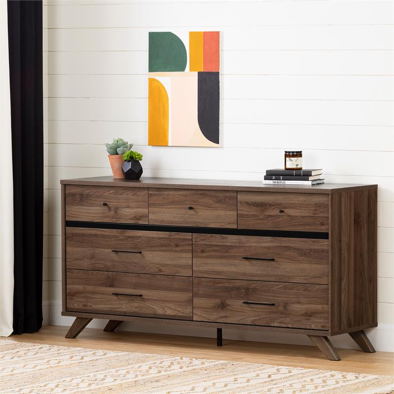 Flam 7-Drawer Dresser -Natural Walnut and Matte Black-South Shore