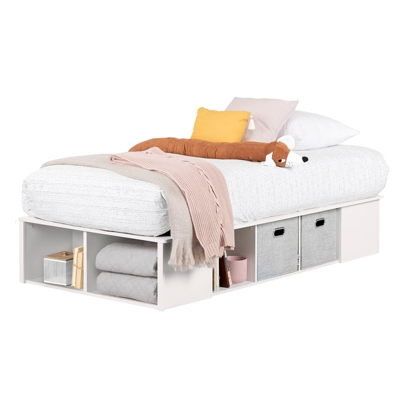 Flexible Platform Bed with baskets-Twin-Pure White-South Shore