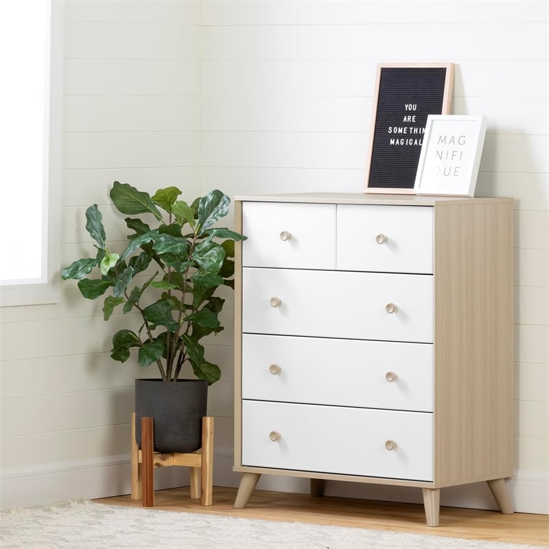 Yodi 5-Drawer Chest-Soft Elm and Pure White-South Shore