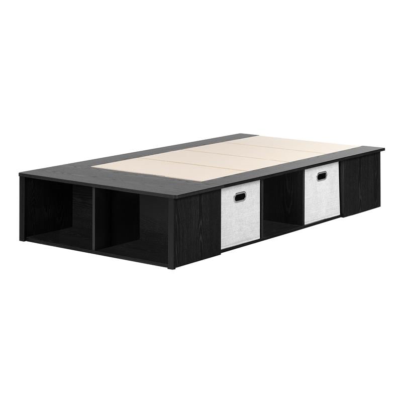 Flexible Platform Bed With Baskets Twin Black Oak South Shore 12346