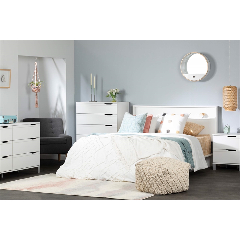 Kanagane Headboard with Shelf-Full/Queen-Pure White-South Shore
