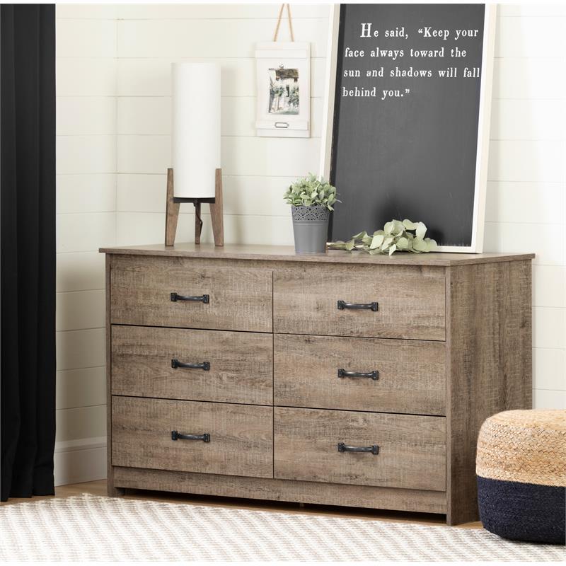 Tassio 6-Drawer Farmhouse Wood Dresser-Weathered Oak-South Shore