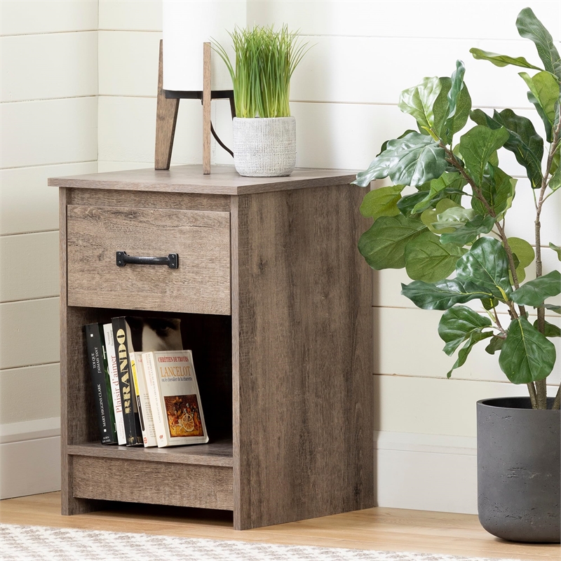 Tassio 1-Drawer Nightstand -Weathered Oak-South Shore