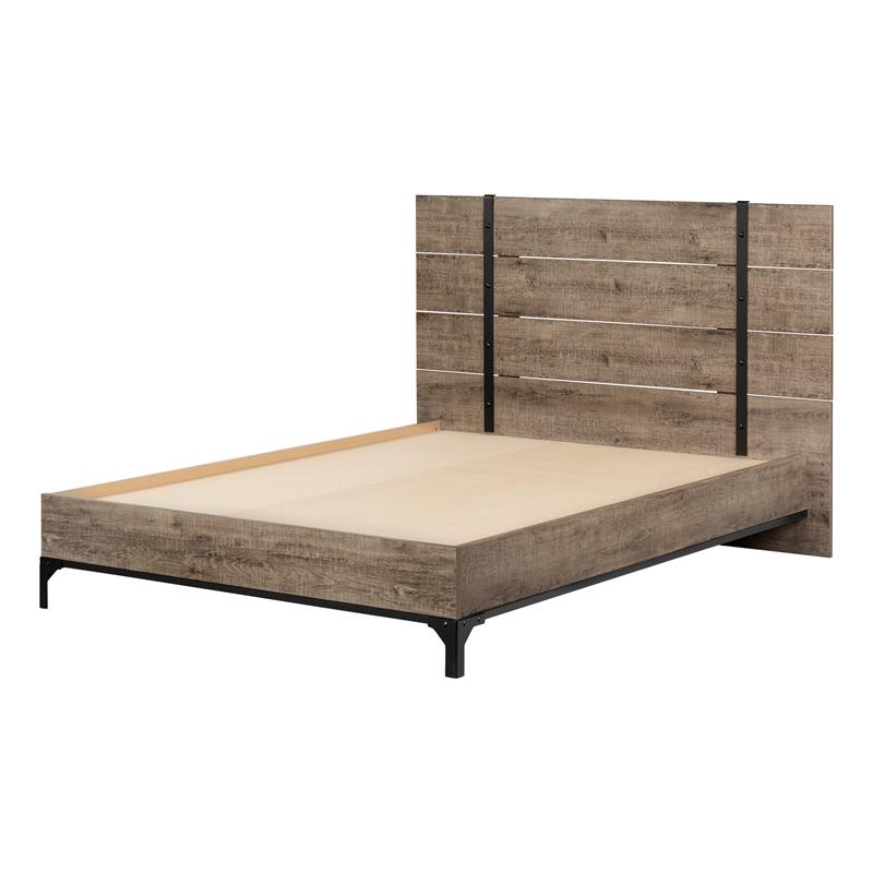 Valet Platform Bed With Headboard Full Weathered Oak South Shore