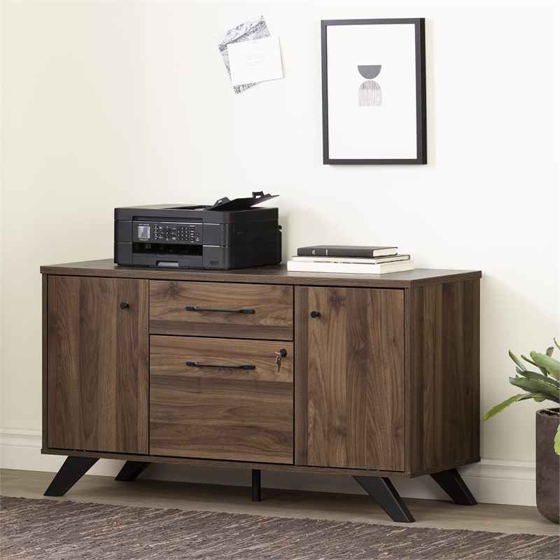 Helsy 2-Drawer Credenza with Doors-Natural Walnut-South Shore-Furniture