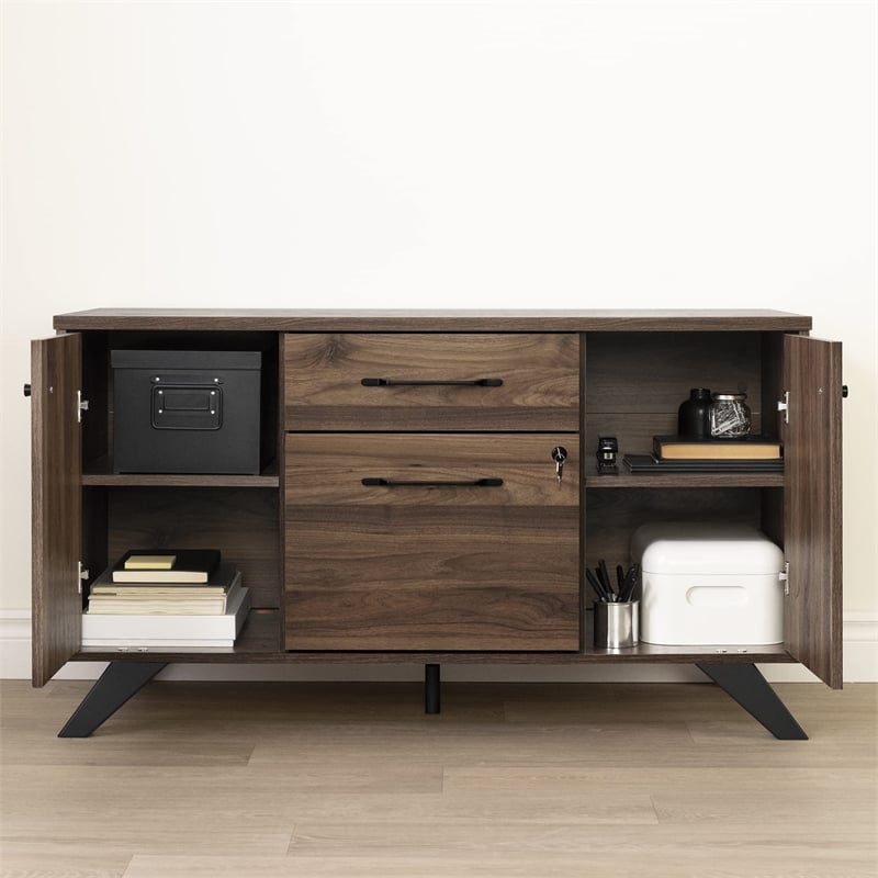 Helsy 2-Drawer Credenza with Doors-Natural Walnut-South Shore-Furniture