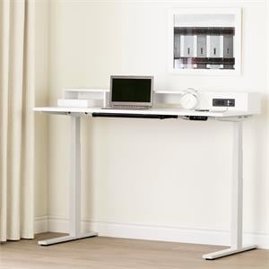 Adjustable Height Standing Desk with Built In Power Bar-White