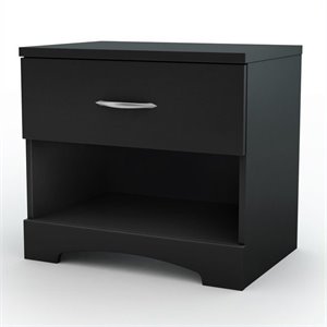 South Shore Step One 1 Drawer Wood Nightstand in Pure Black
