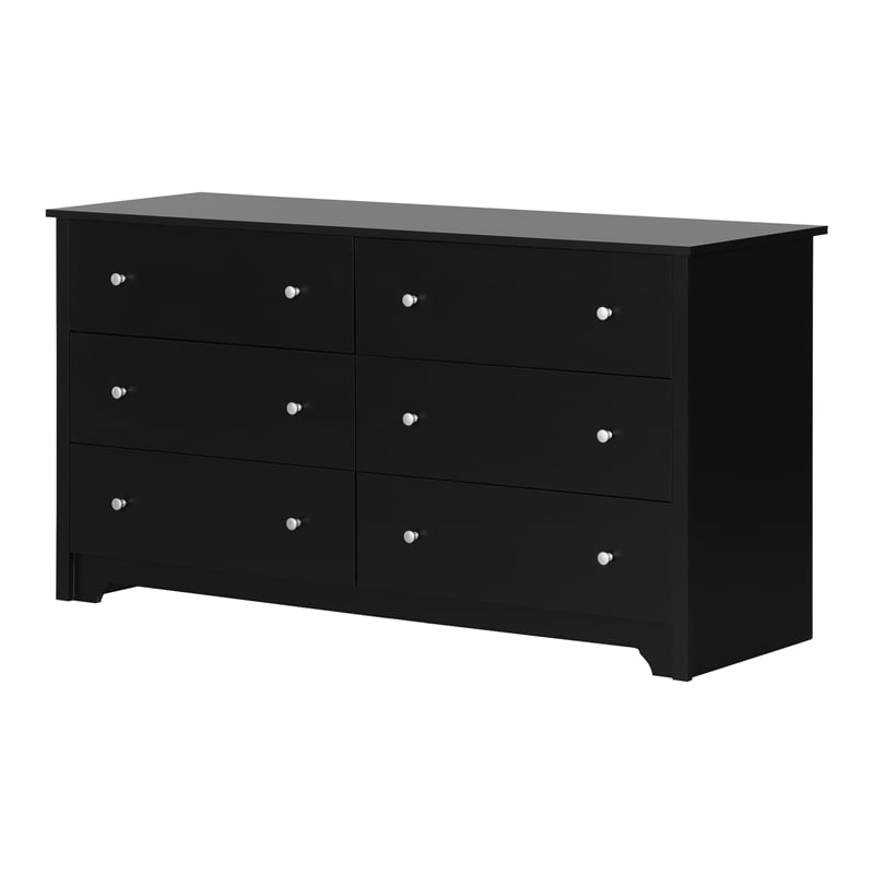 South Shore Breakwater Engineered Wood 6-Drawer Double Dresser in Pure Black