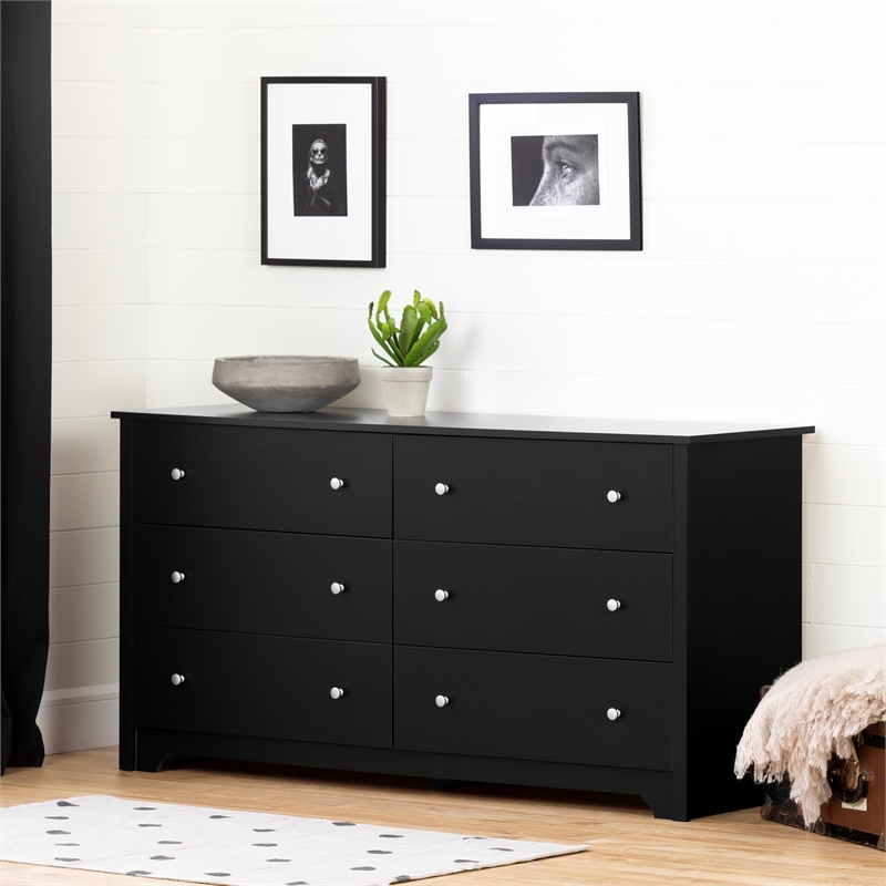 South Shore Breakwater Engineered Wood 6-Drawer Double Dresser in Pure Black