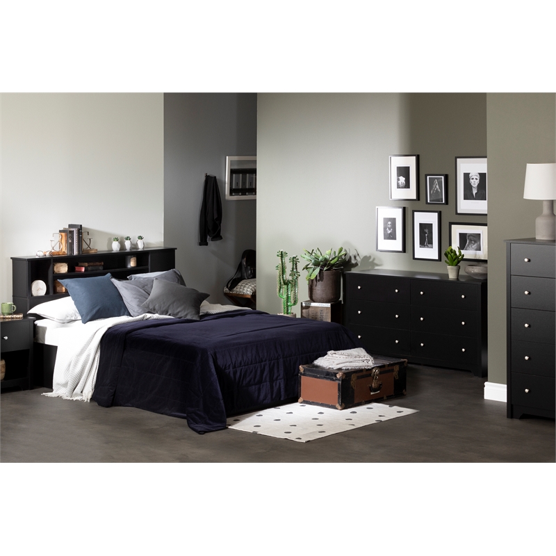 South Shore Breakwater Engineered Wood 6-Drawer Double Dresser in Pure Black
