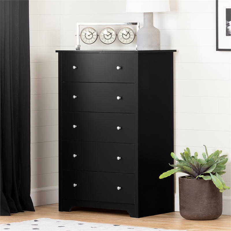 South Shore Breakwater 5 Drawer Chest in Pure Black Finish