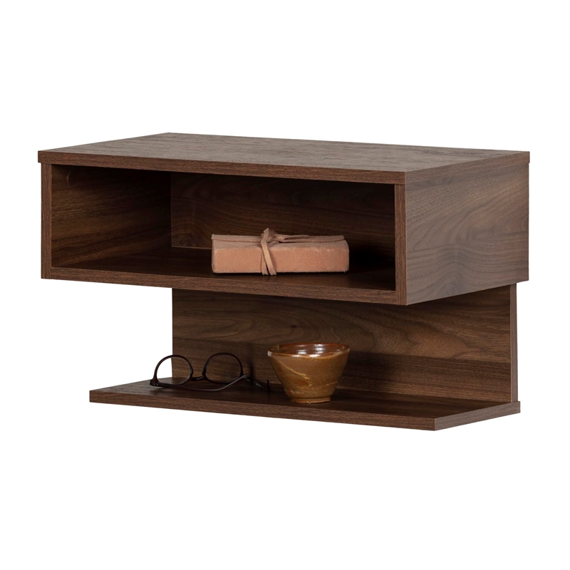 Sazena Floating Nightstand-Natural Walnut-South Shore