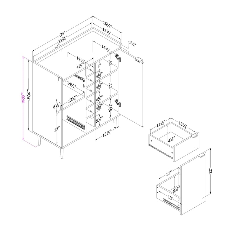 Hype Buffet with Storage-Natural Walnut and Faux Carrara Marble-South Shore