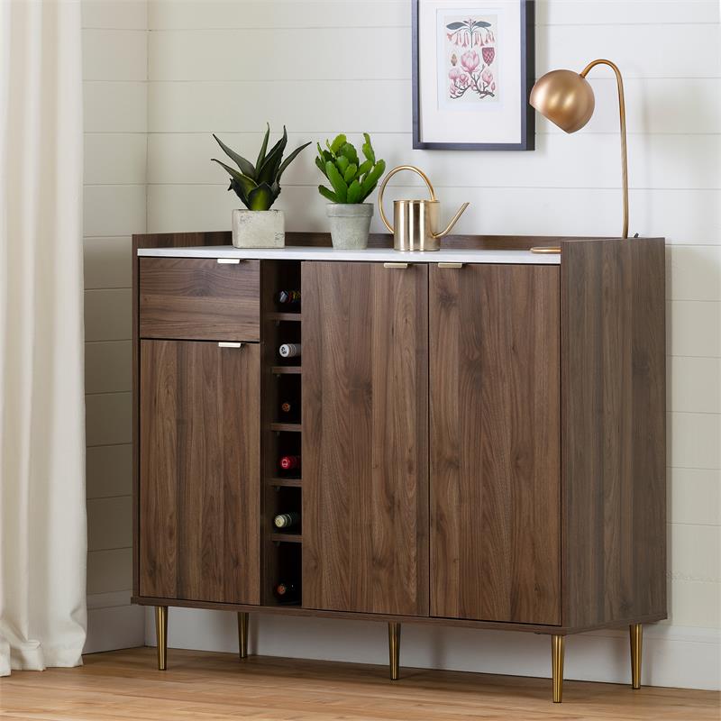 Hype Buffet with Storage-Natural Walnut and Faux Carrara Marble-South Shore