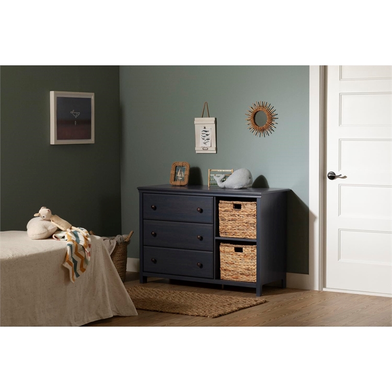 Cotton Candy 3-Drawer Dresser with Baskets-Blueberry-South Shore