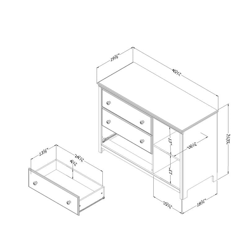 Balka 3-Drawer Dresser with Baskets-Pure White-South Shore