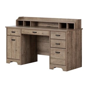 versa computer office desk with power bar-weathered oak-south shore